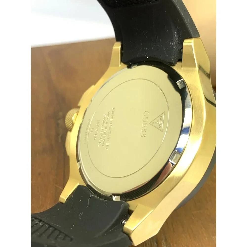 Guess Men's Watch U0247G6 Quartz Black Dial Gold Steel Rubber Strap 45mm